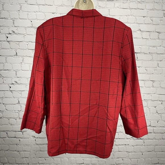 VTG Samantha USA Red Check One Button Lightweight Blazer Pockets Size 14 - Picture 2 of 10